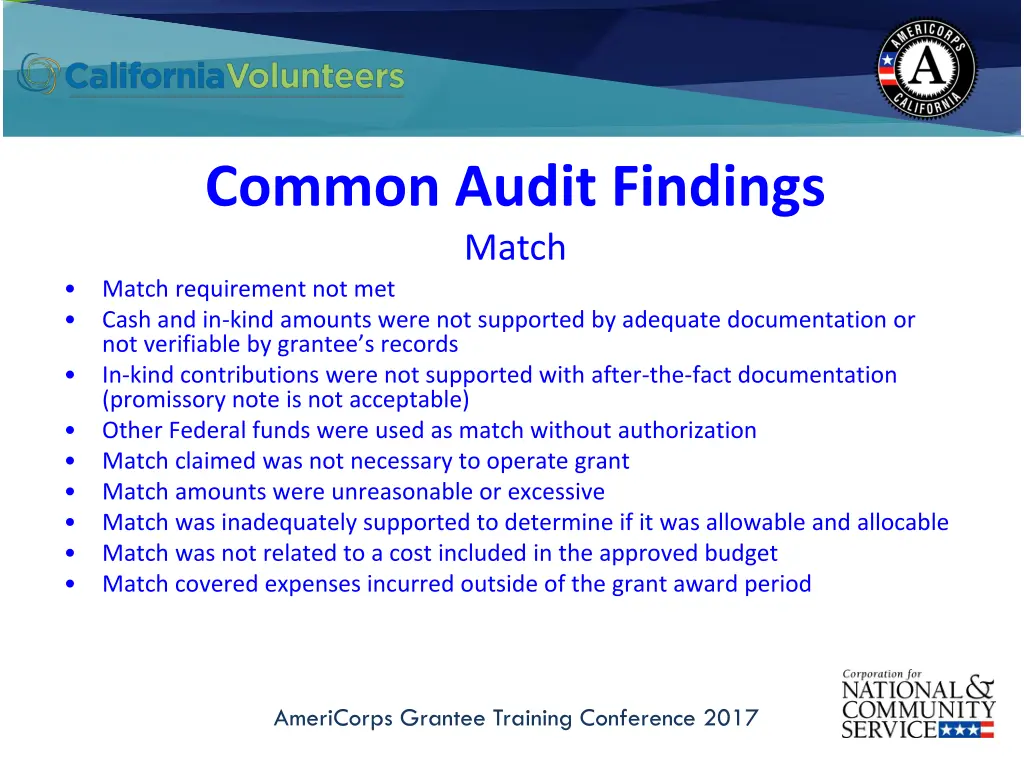 common audit findings match match requirement