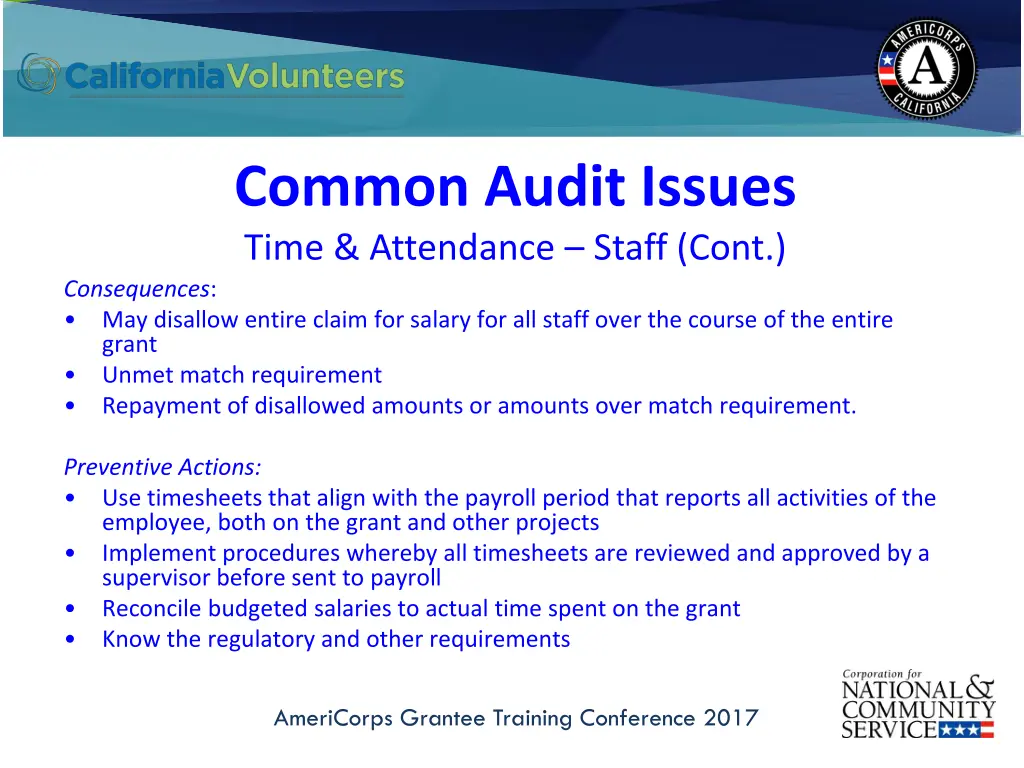 common audit issues time attendance staff cont