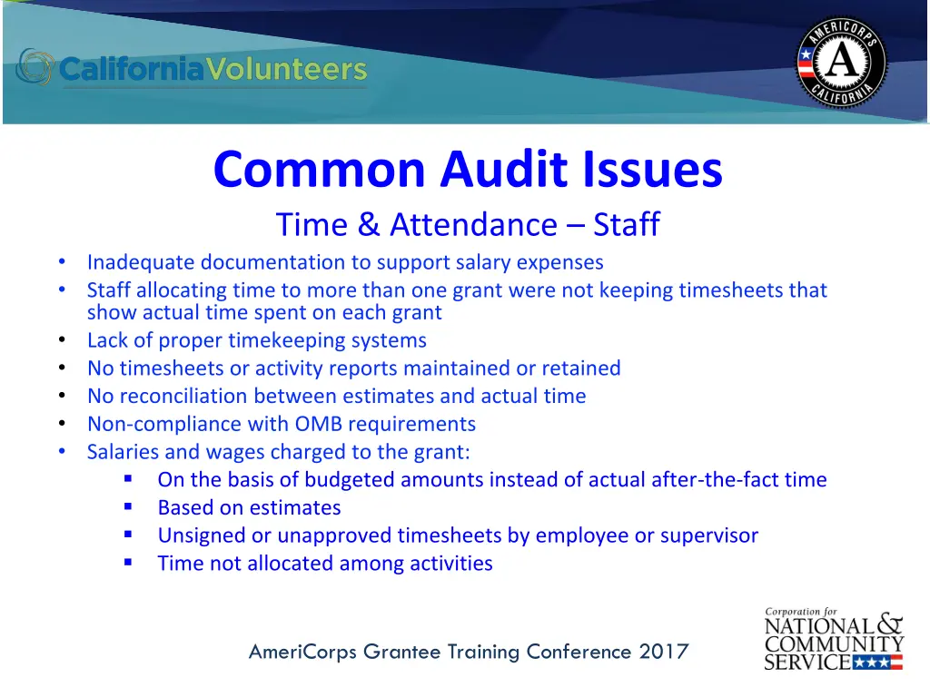 common audit issues time attendance staff