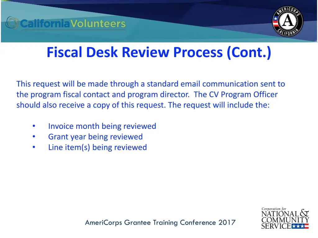 fiscal desk review process cont