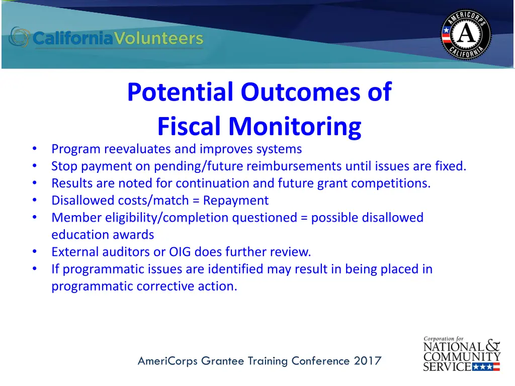 potential outcomes of fiscal monitoring program