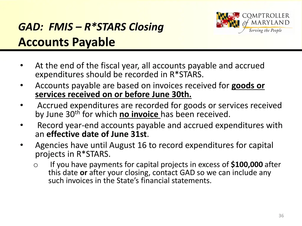 gad fmis r stars closing accounts payable