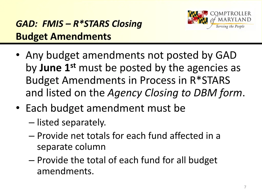 gad fmis r stars closing budget amendments