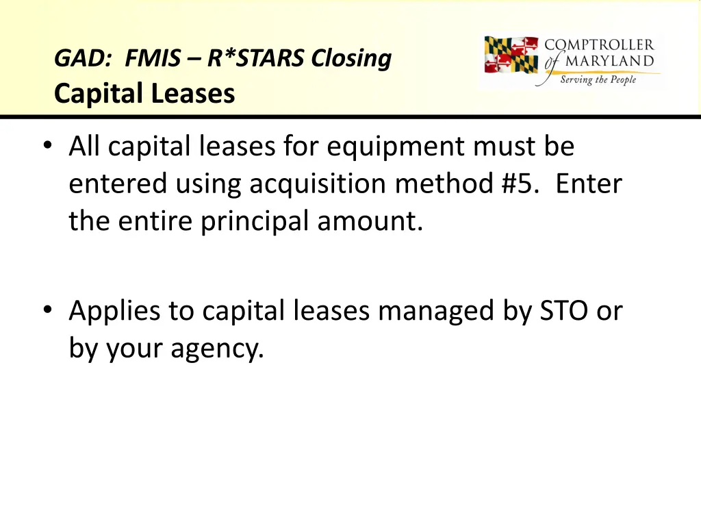 gad fmis r stars closing capital leases