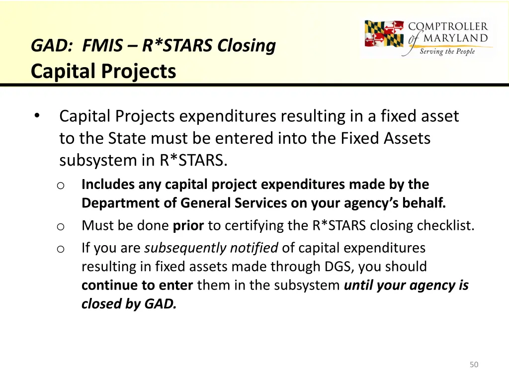 gad fmis r stars closing capital projects