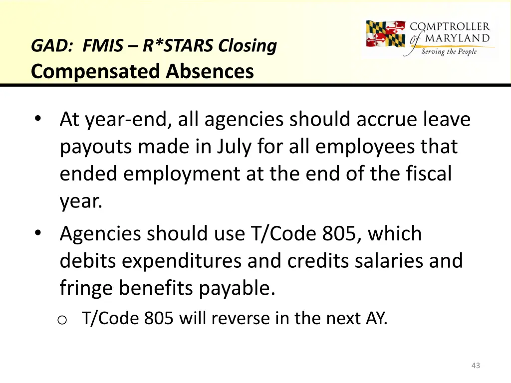 gad fmis r stars closing compensated absences