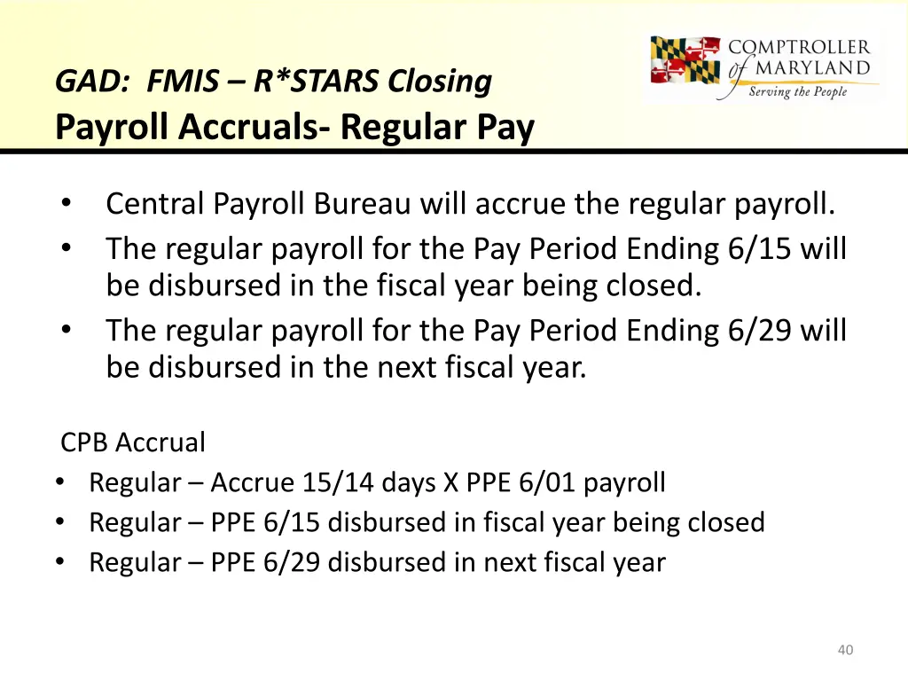 gad fmis r stars closing payroll accruals regular