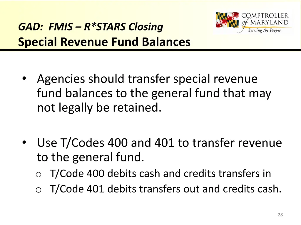 gad fmis r stars closing special revenue fund