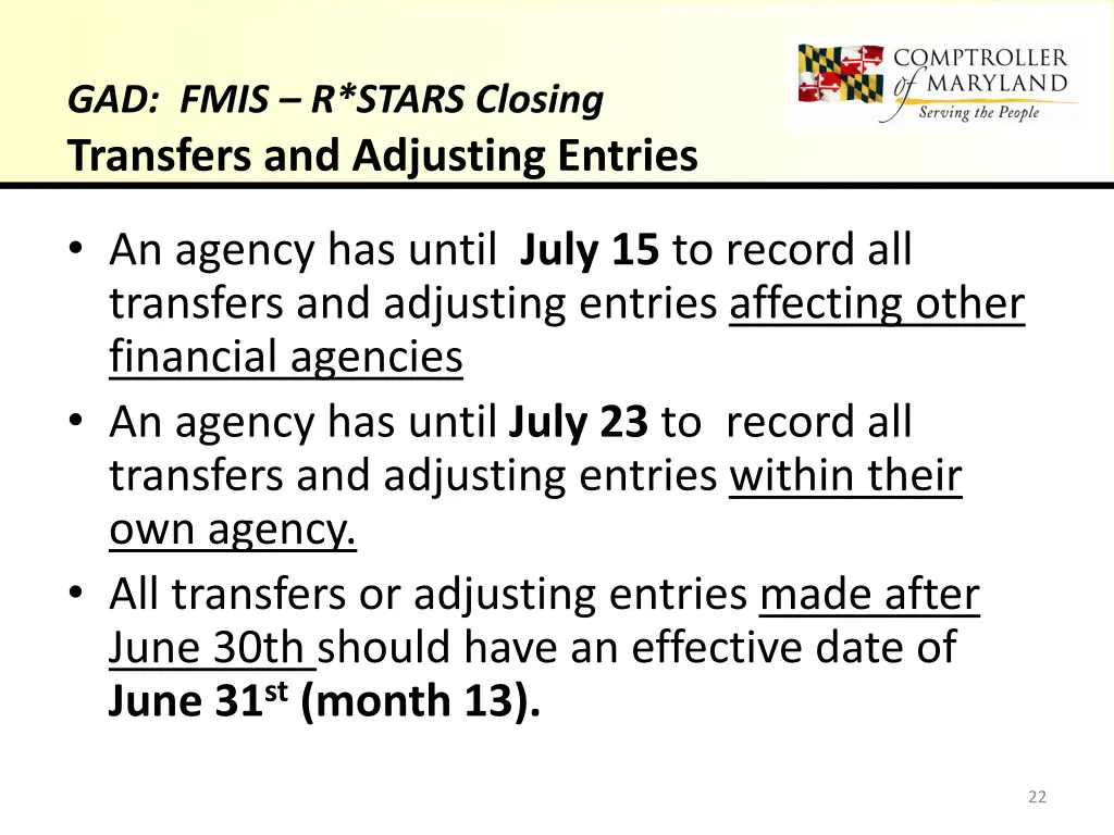 gad fmis r stars closing transfers and adjusting