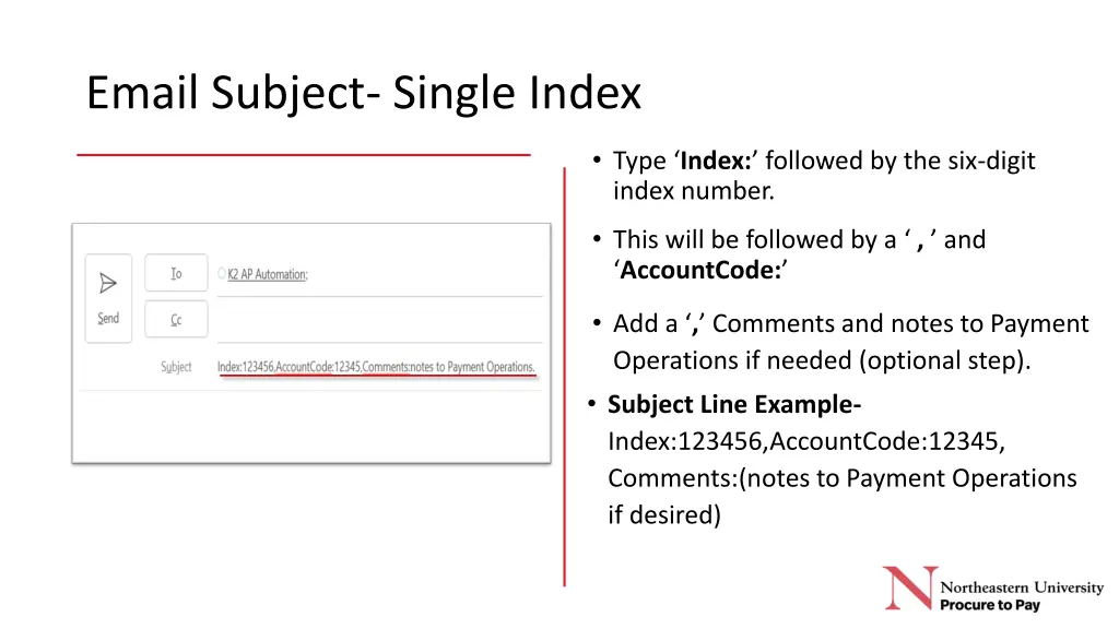 email subject single index