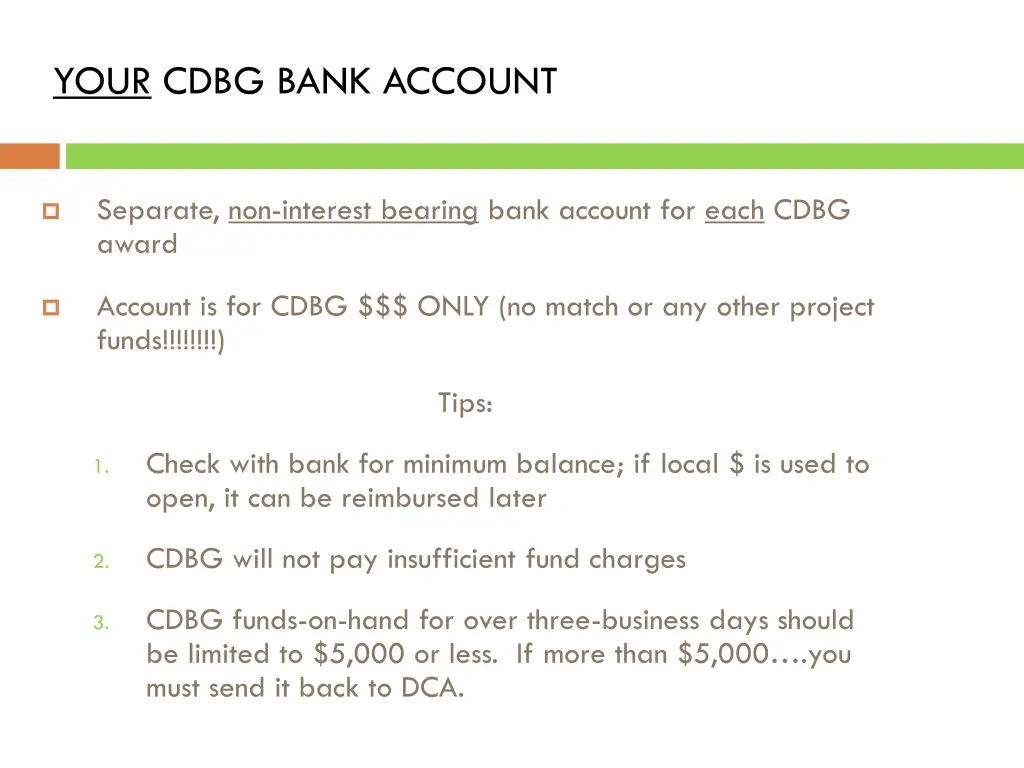 your cdbg bank account