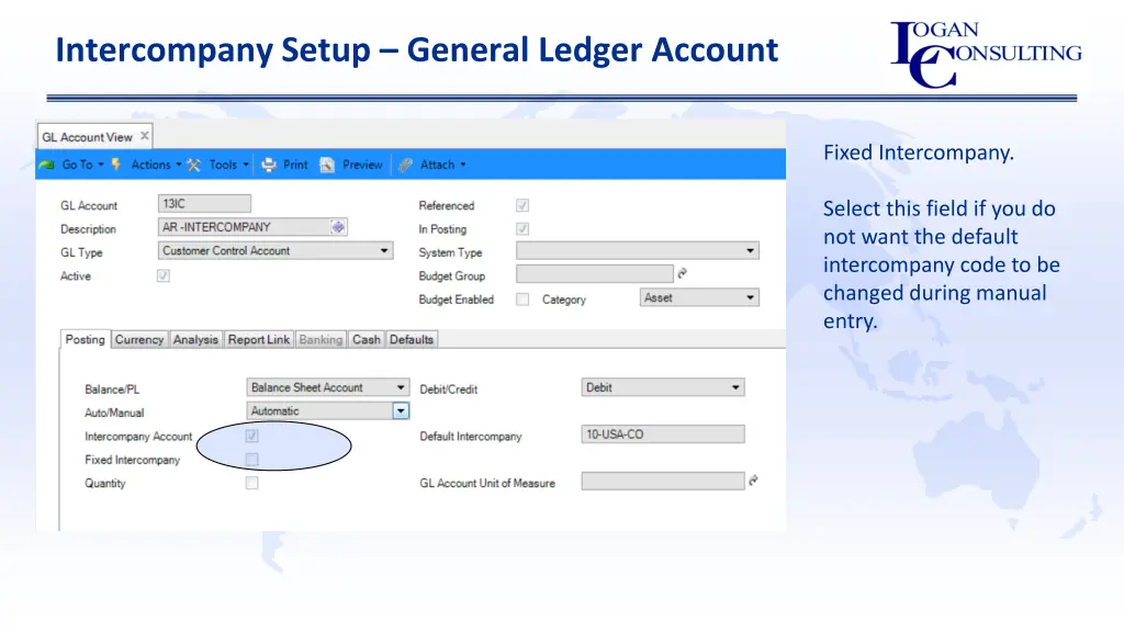 intercompany setup general ledger account