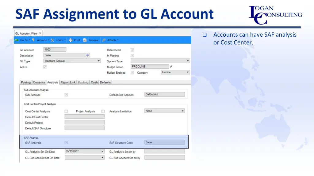 saf assignment to gl account