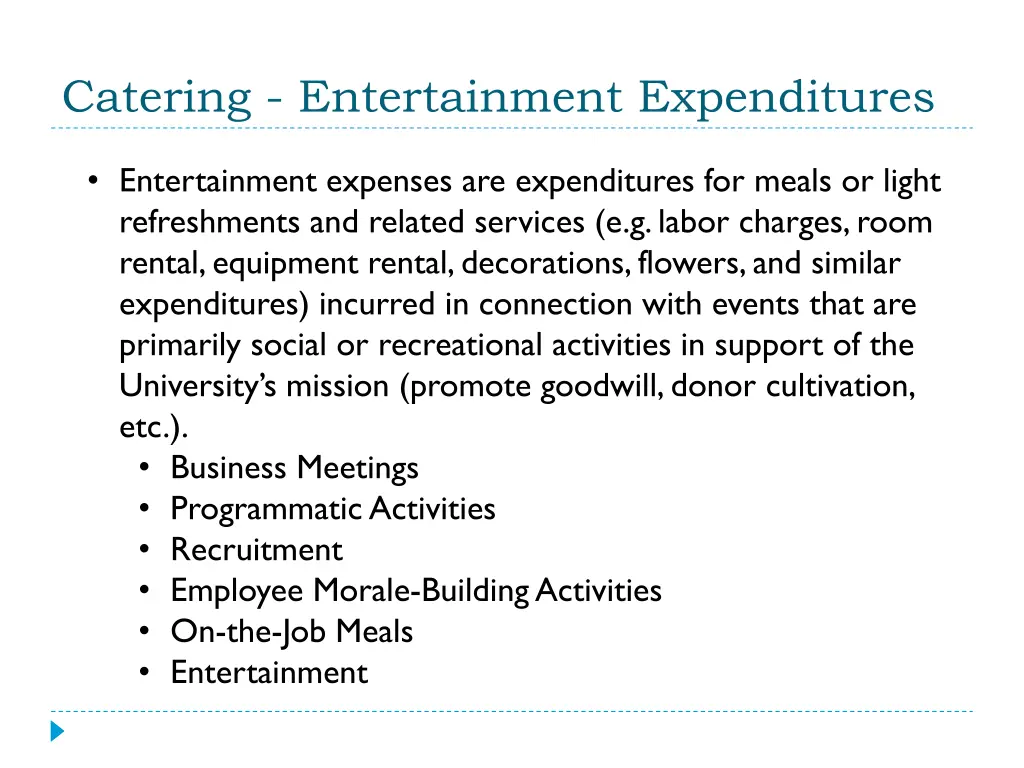 catering entertainment expenditures