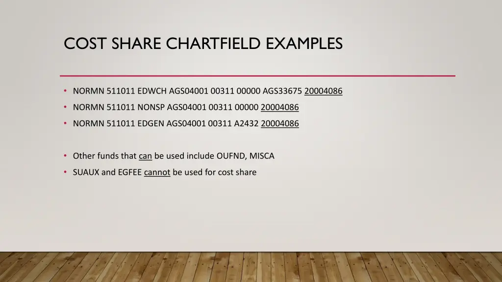 cost share chartfield examples