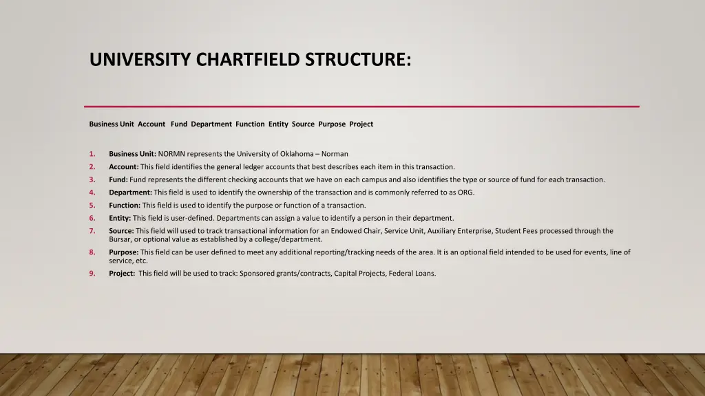 university chartfield structure