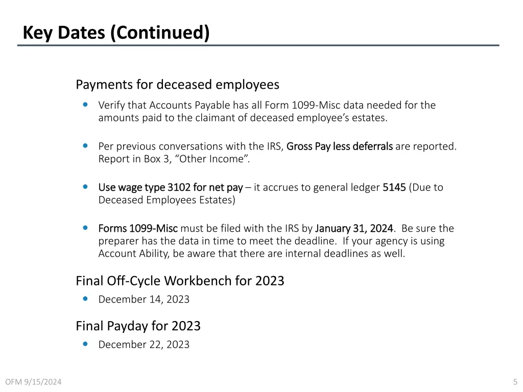 key dates continued 1