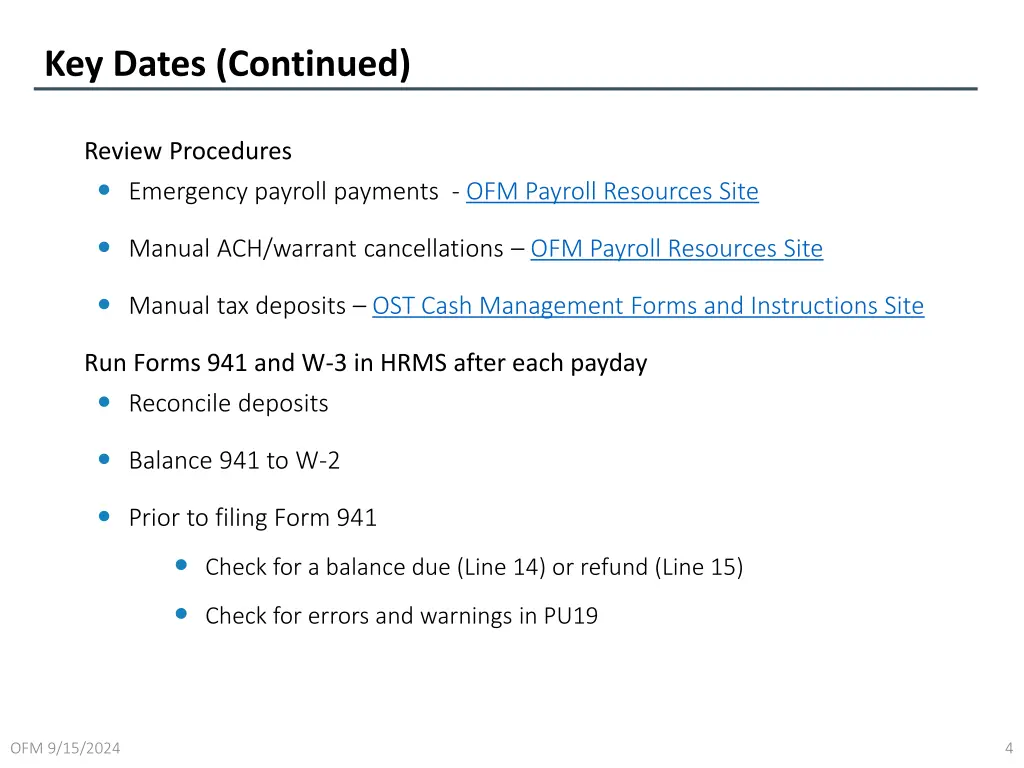 key dates continued