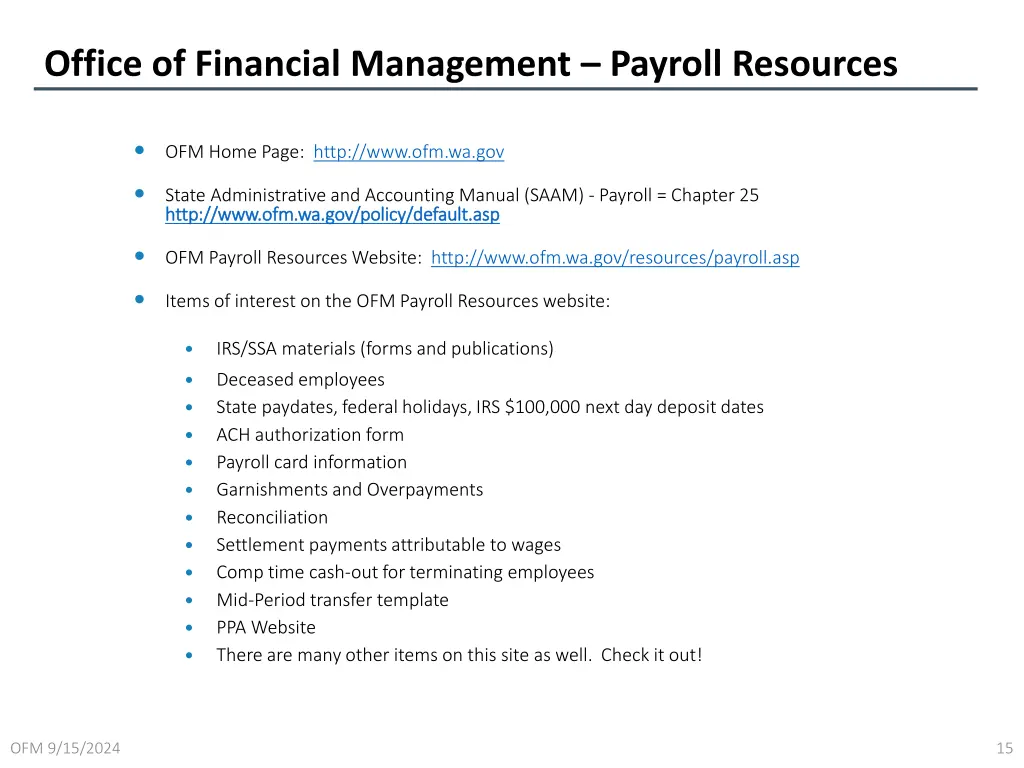 office of financial management payroll resources