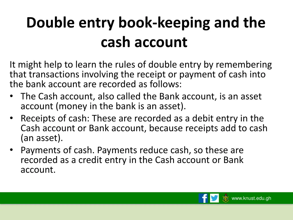 double entry book keeping and the cash account