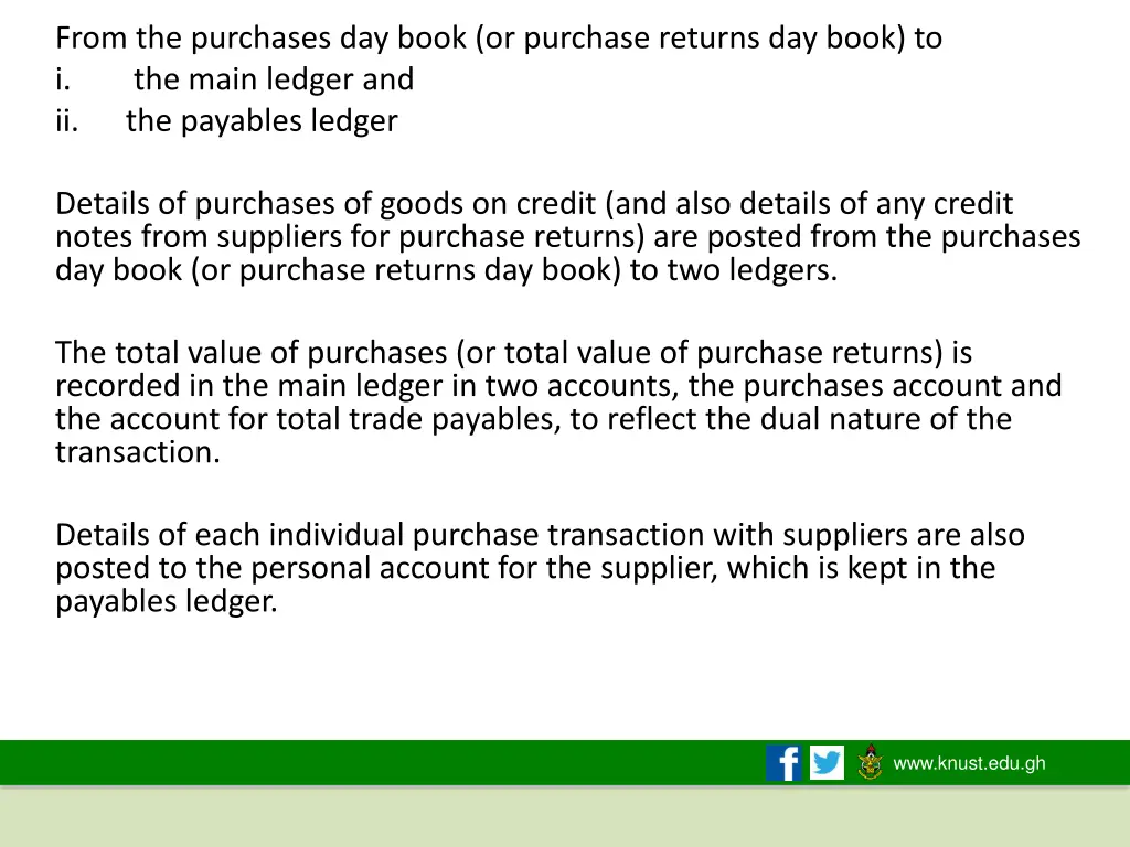 from the purchases day book or purchase returns