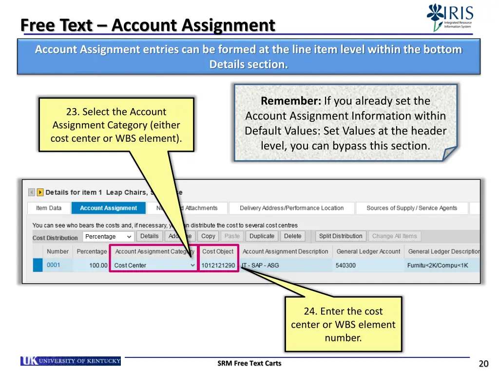 free text account assignment