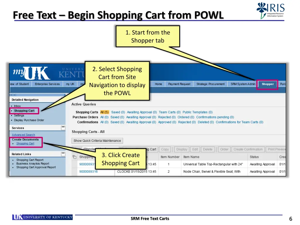 free text begin shopping cart from powl