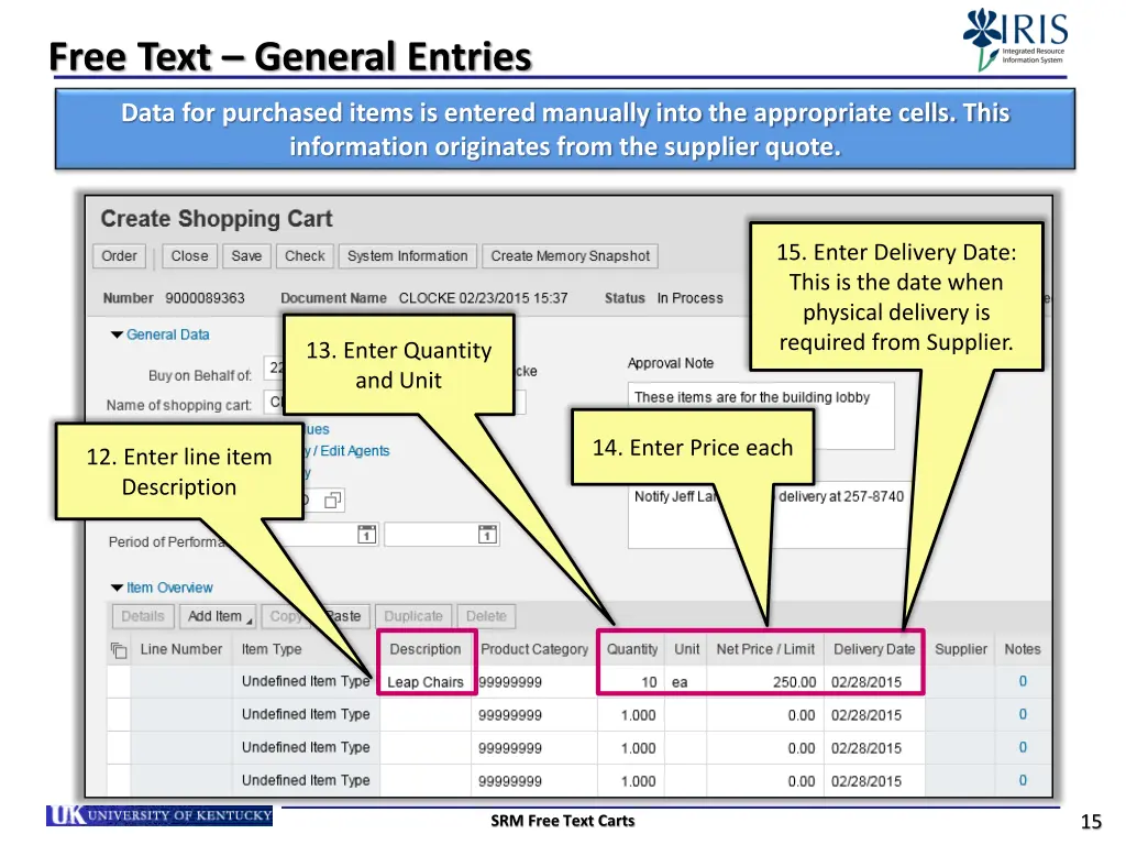 free text general entries