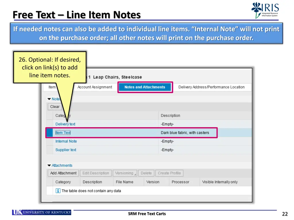 free text line item notes