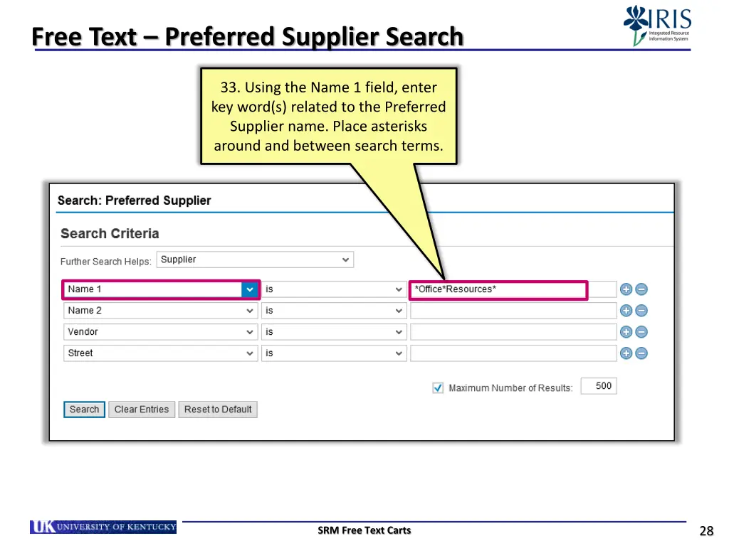 free text preferred supplier search