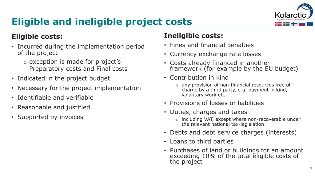 eligible and ineligible project costs