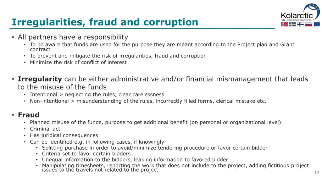 irregularities fraud and corruption