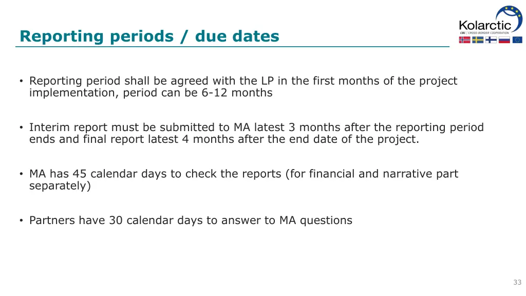 reporting periods due dates