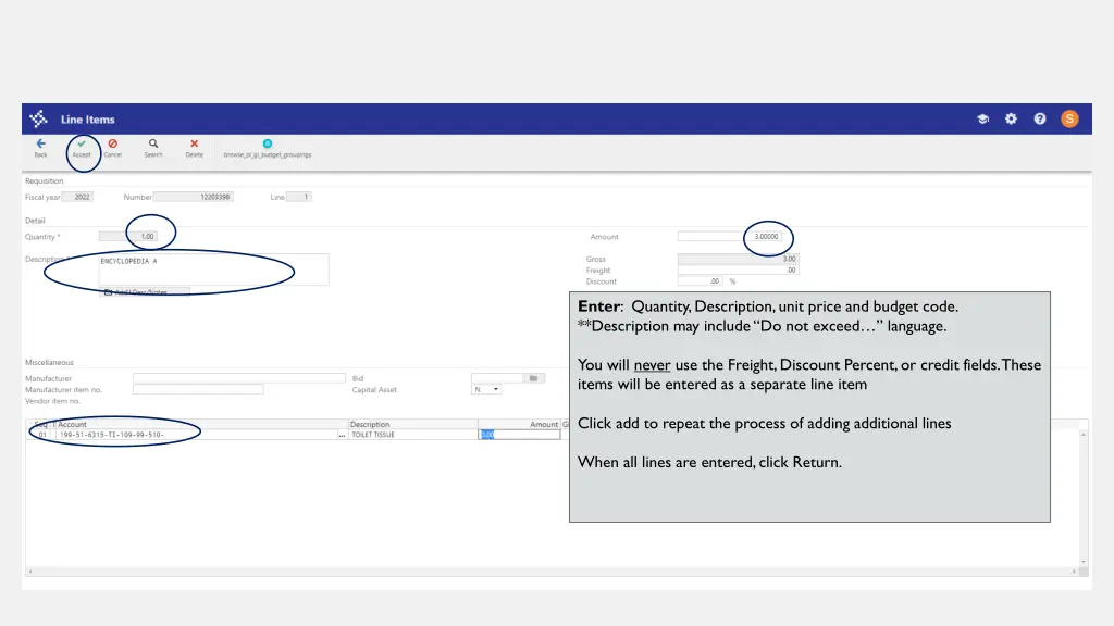 enter quantity description unit price and budget