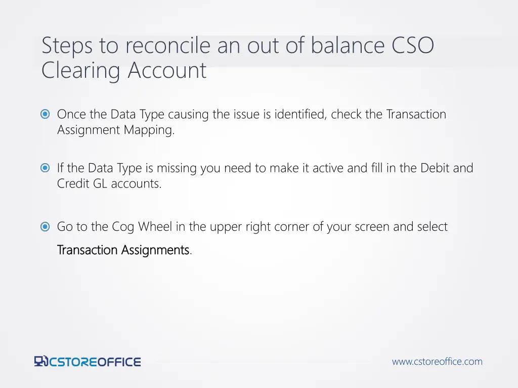 steps to reconcile an out of balance cso clearing 2