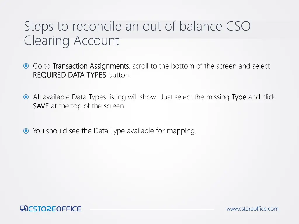 steps to reconcile an out of balance cso clearing 3