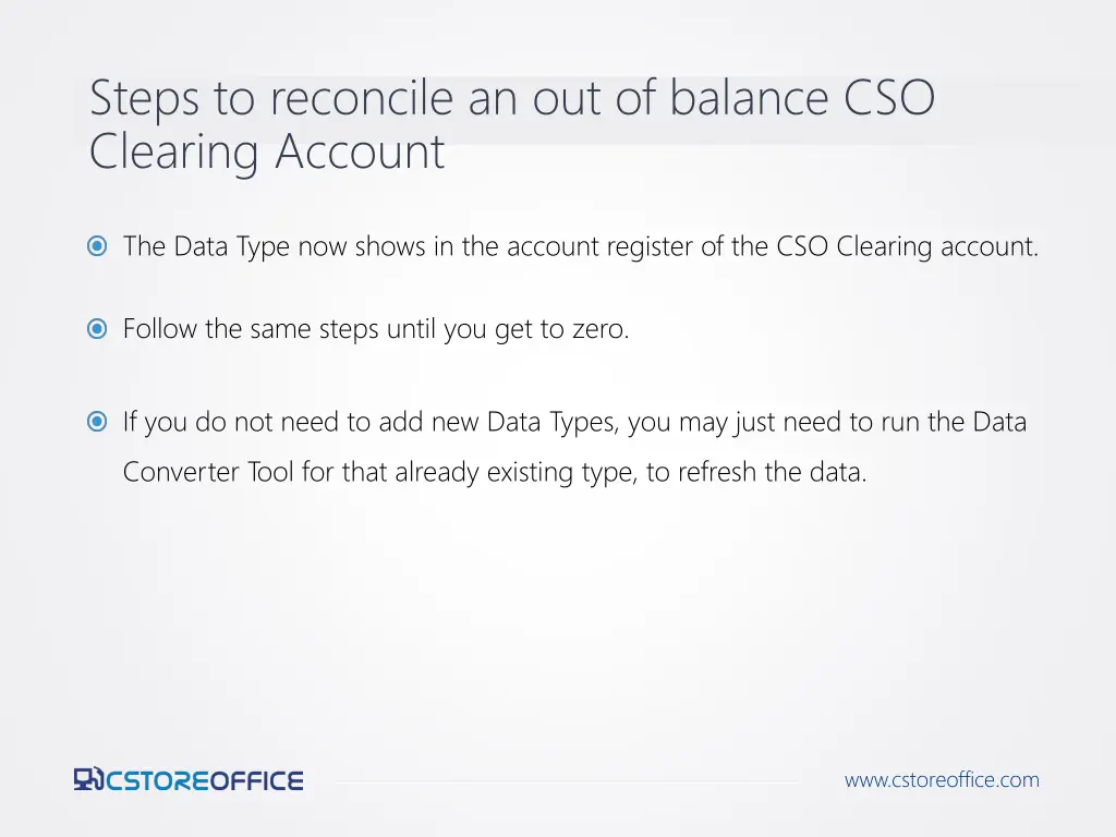 steps to reconcile an out of balance cso clearing 5