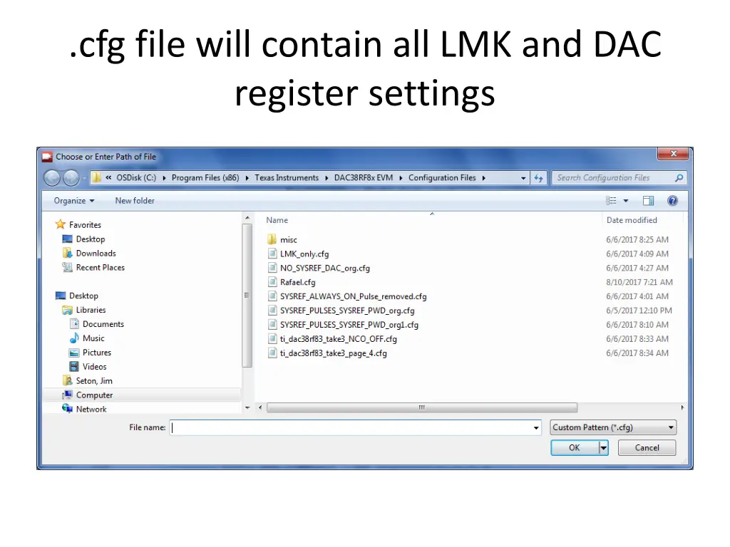 cfg file will contain all lmk and dac register