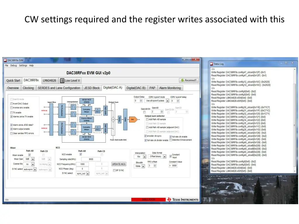 cw settings required and the register writes