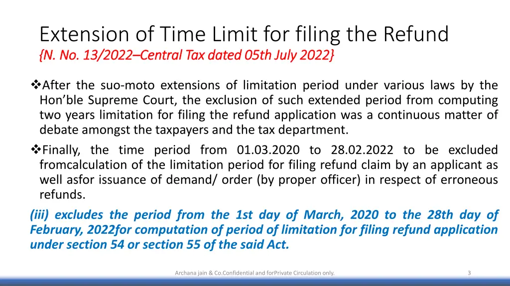 extension of time limit for filing the refund