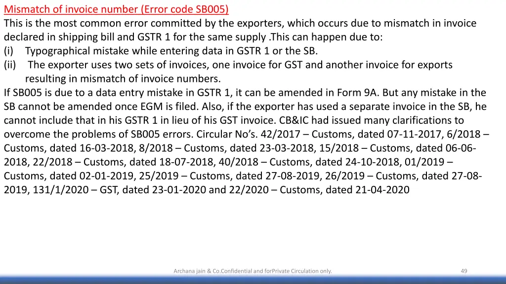 mismatch of invoice number error code sb005 this