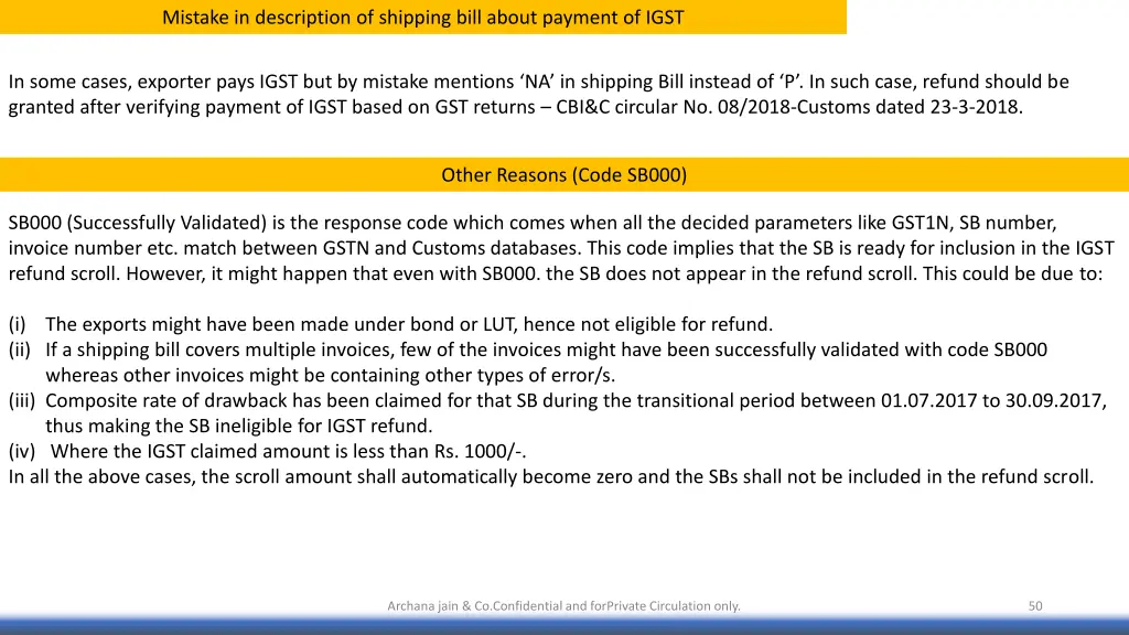 mistake in description of shipping bill about