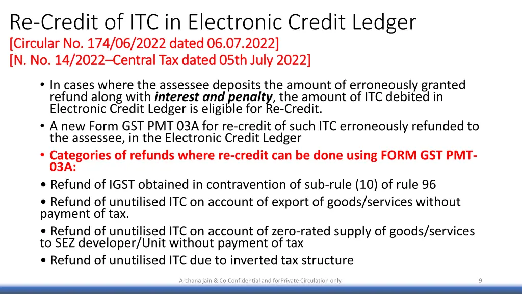 re credit of itc in electronic credit ledger