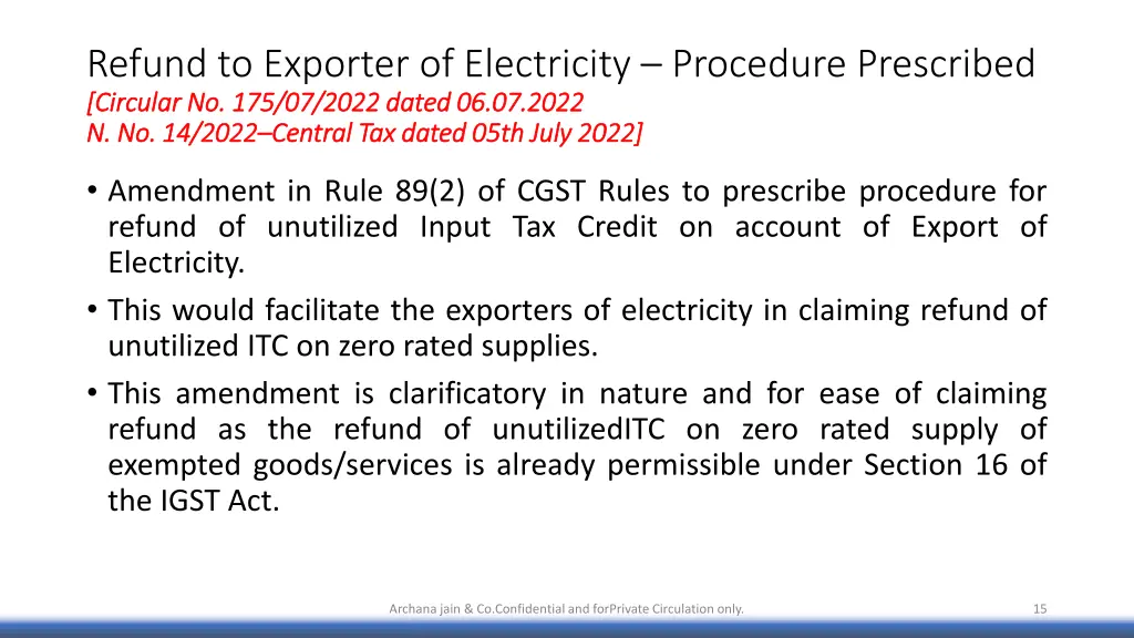 refund to exporter of electricity procedure