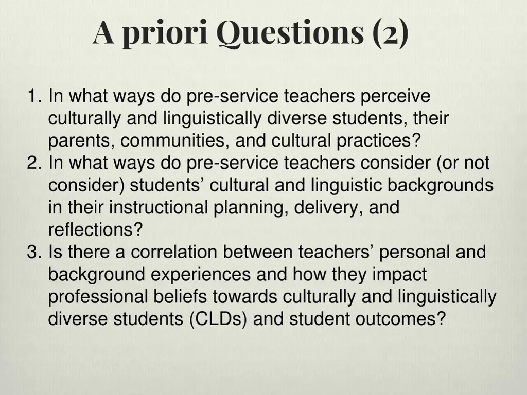 a priori questions 2