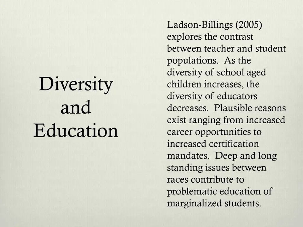 ladson billings 2005 explores the contrast