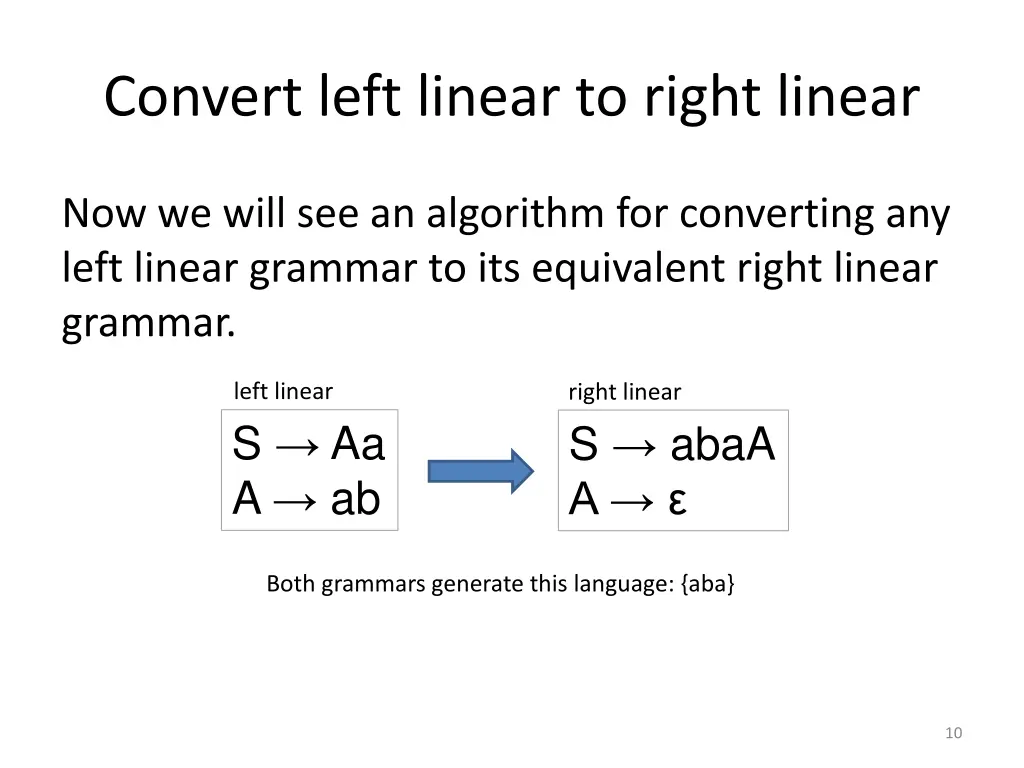 convert left linear to right linear