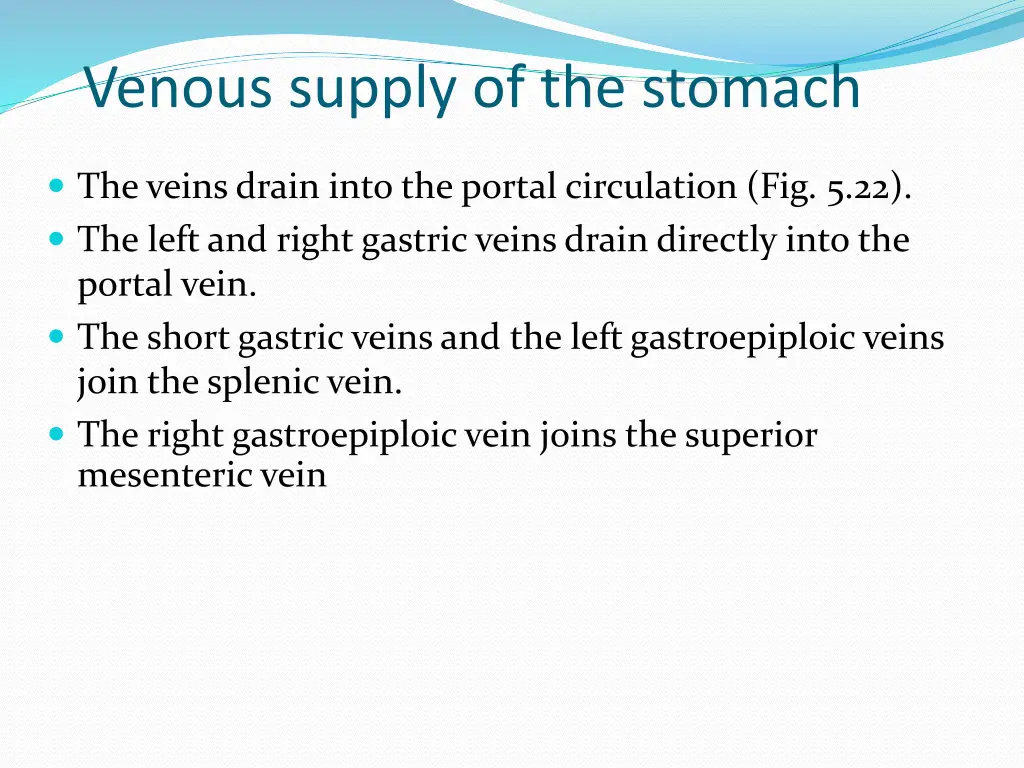 venous supply of the stomach