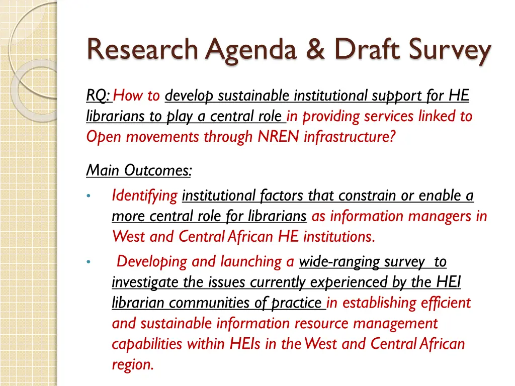 research agenda draft survey