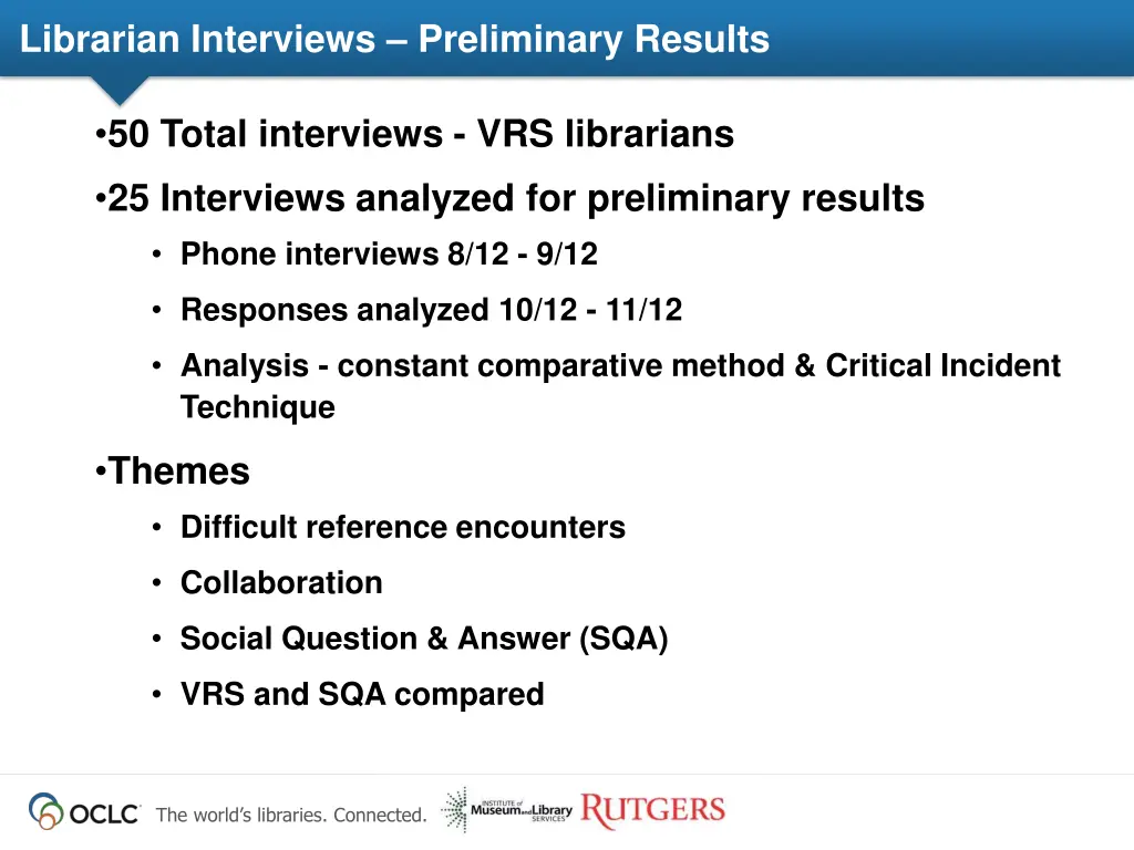 librarian interviews preliminary results